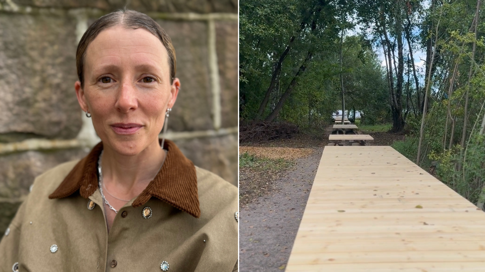 Rebecka Engvall, Ulricehamns stadsarkitekt, och långbordet vid Åsunden.