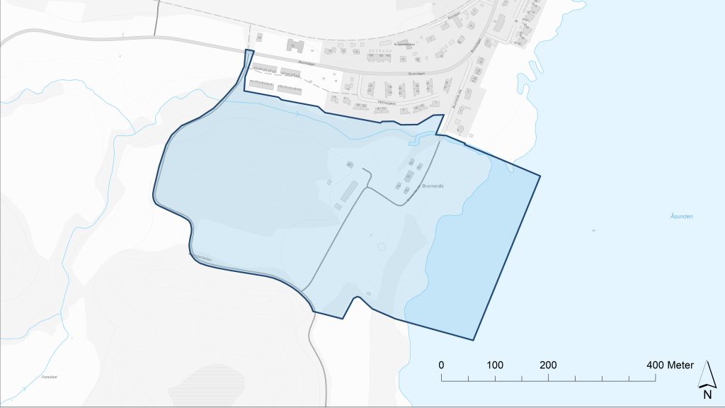 Karta med markerat område för detaljplanen Brunnsnäs 2:9