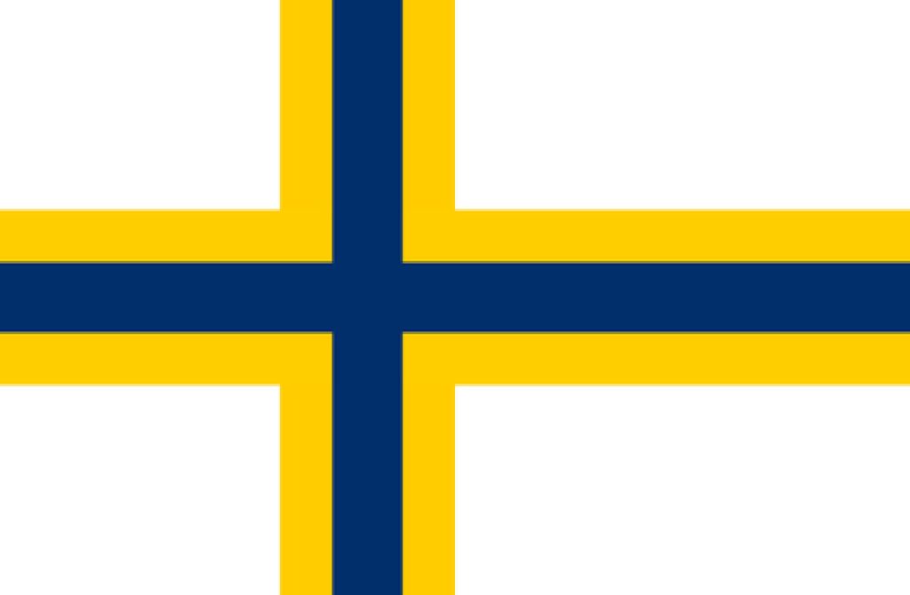 Sverigefinnarnas flagga, som har ett gult och ett blått kors på vit botten.